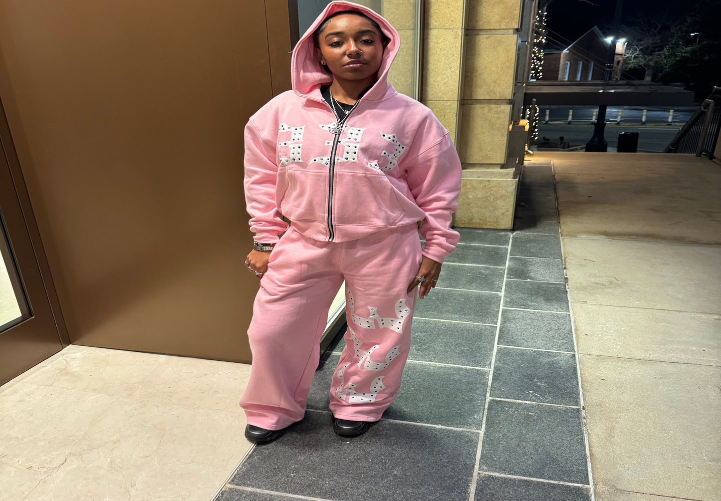 Pink 333 Inlayed GemStones Zip-Up Jacket