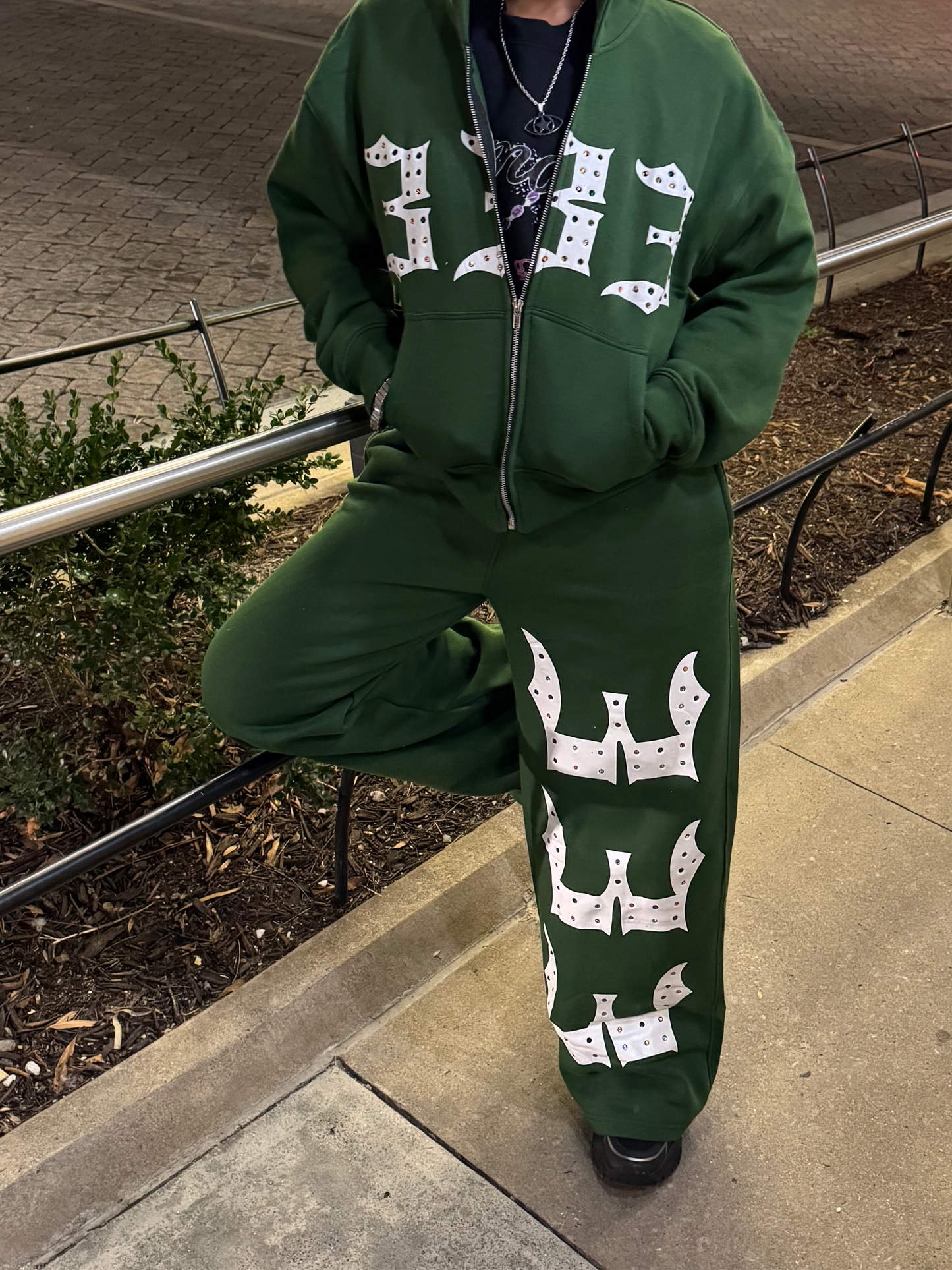 333 Inlayed GemStones Green Pants