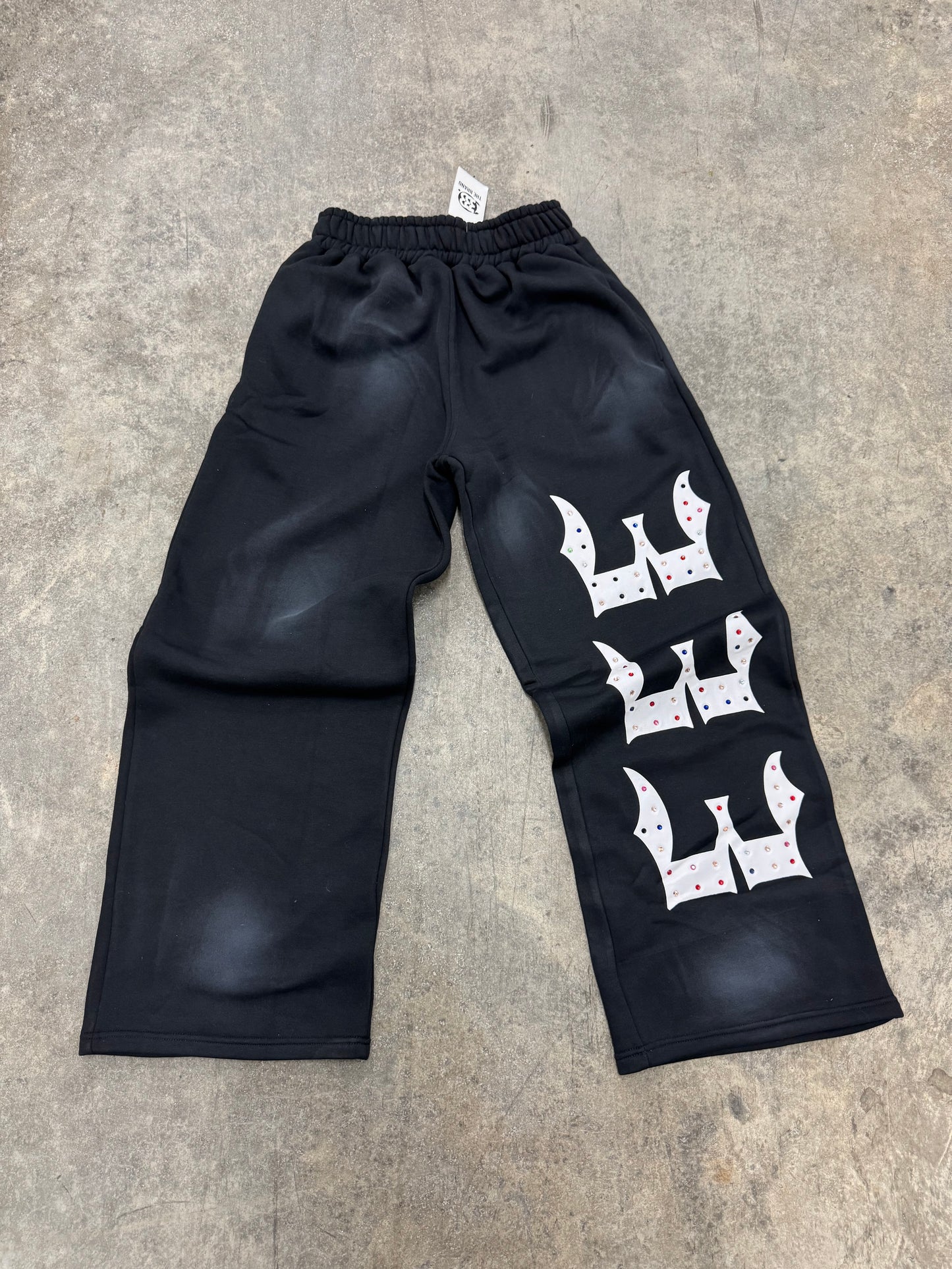 BLACK 333 INALYED GEMSTONES PANTS