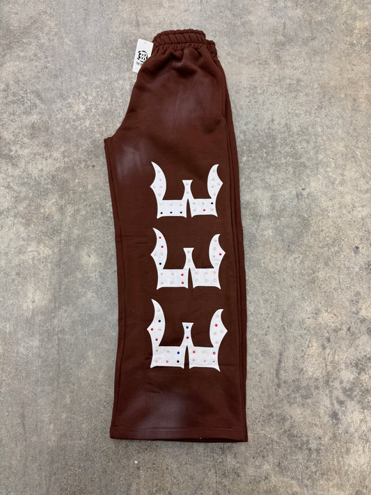 BROWN 333 INALYED GEMSTONES PANTS