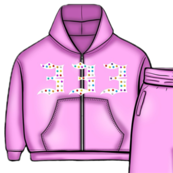 Pink 333 Inlayed GemStones Zip-Up Jacket