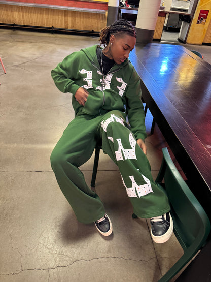 Green 333 Inlayed GemStones Zip-Up Jacket