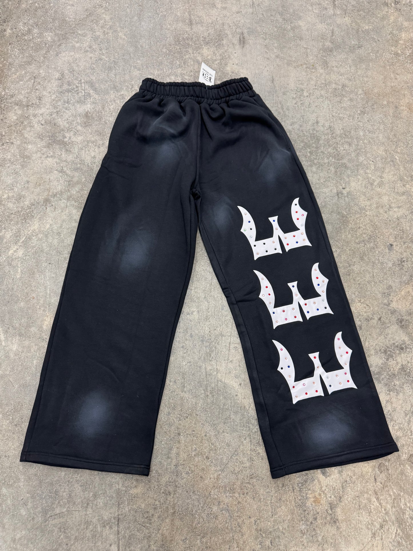 BLACK 333 INALYED GEMSTONES PANTS