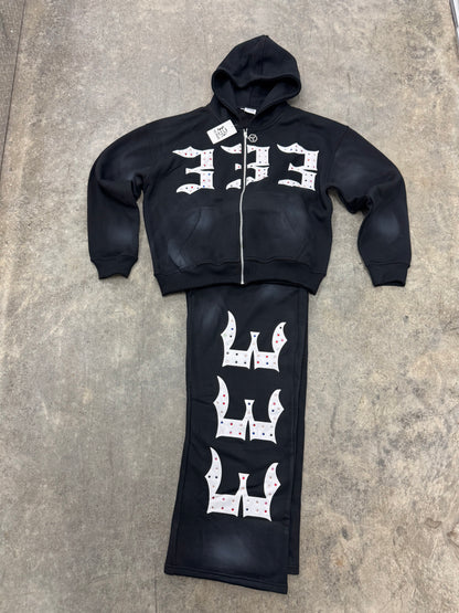 BLACK 333 INALYED GEMSTONES JACKET