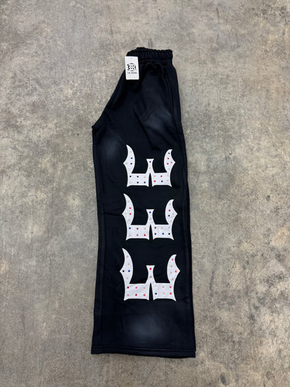 BLACK 333 INALYED GEMSTONES PANTS