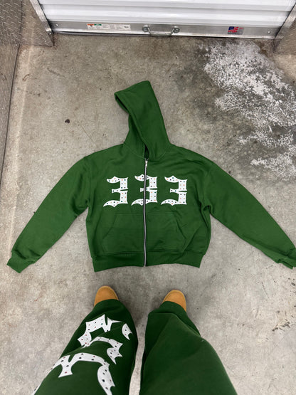 Green 333 Inlayed GemStones Zip-Up Jacket
