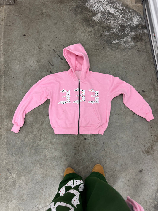 Pink 333 Inlayed GemStones Zip-Up Jacket